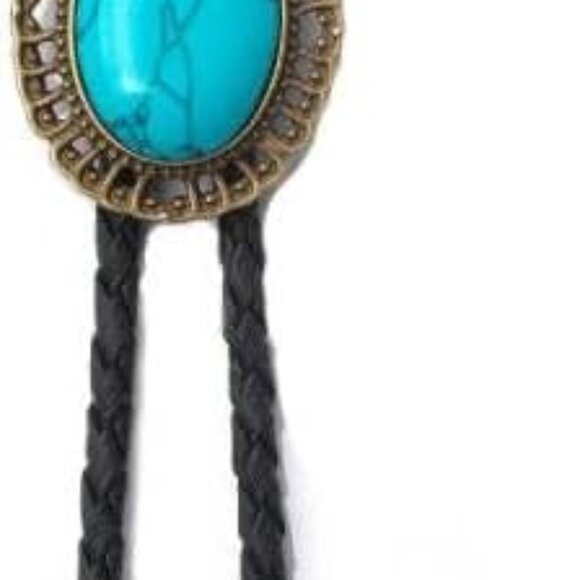 Other - Western Cowboy Bolo Tie Men Leather Necktie Leather Cord Turquoise Stone Bolo Ti